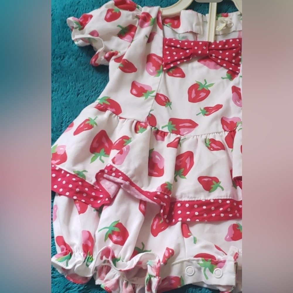 ISO VINTAGE BABY Strawberry Print Dress with Red Accents
